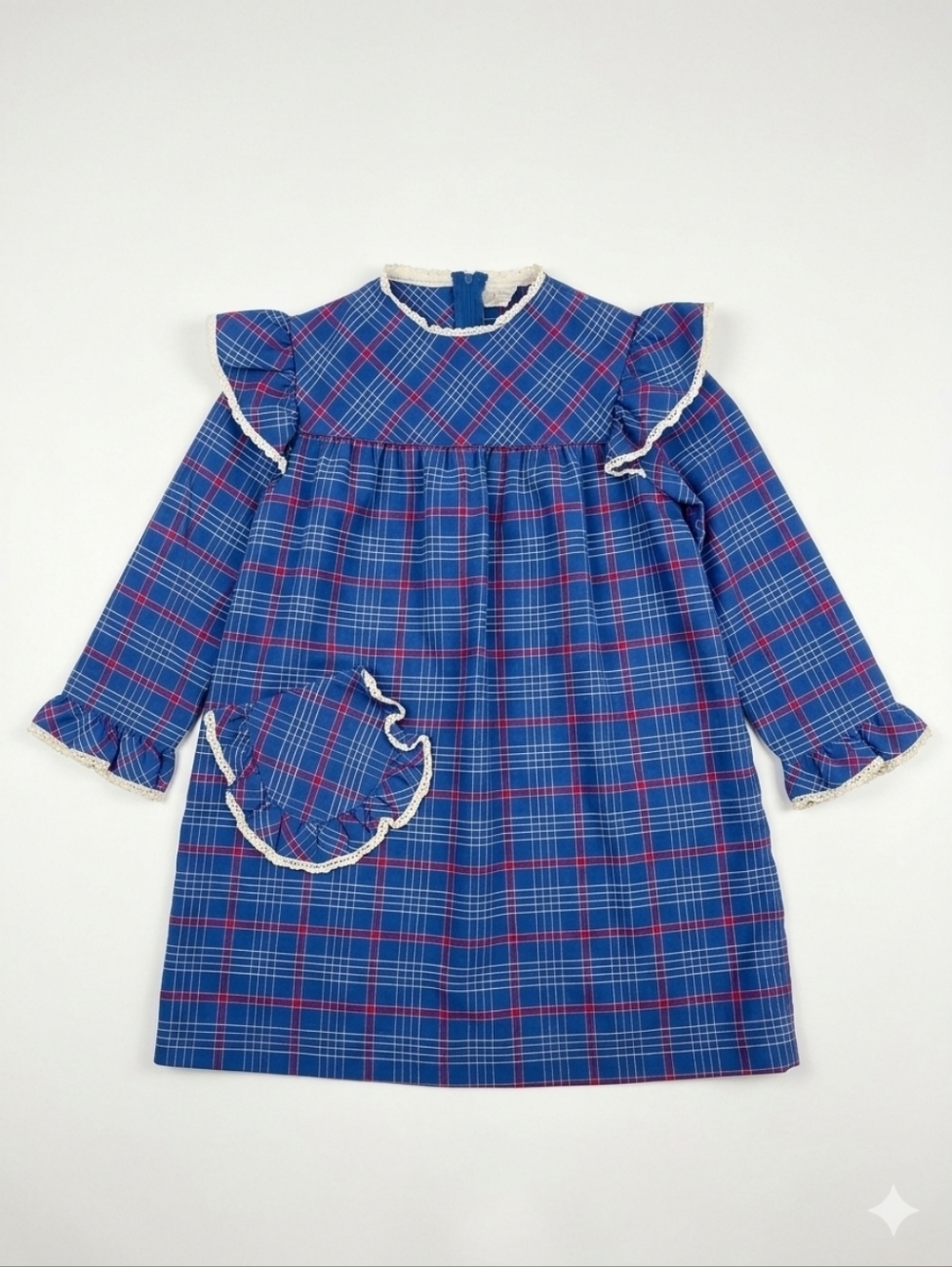 Vtg 70s Sears Winnie The Pooh Dress 6X Plaid Ruffle Lace Cottagecore Disney